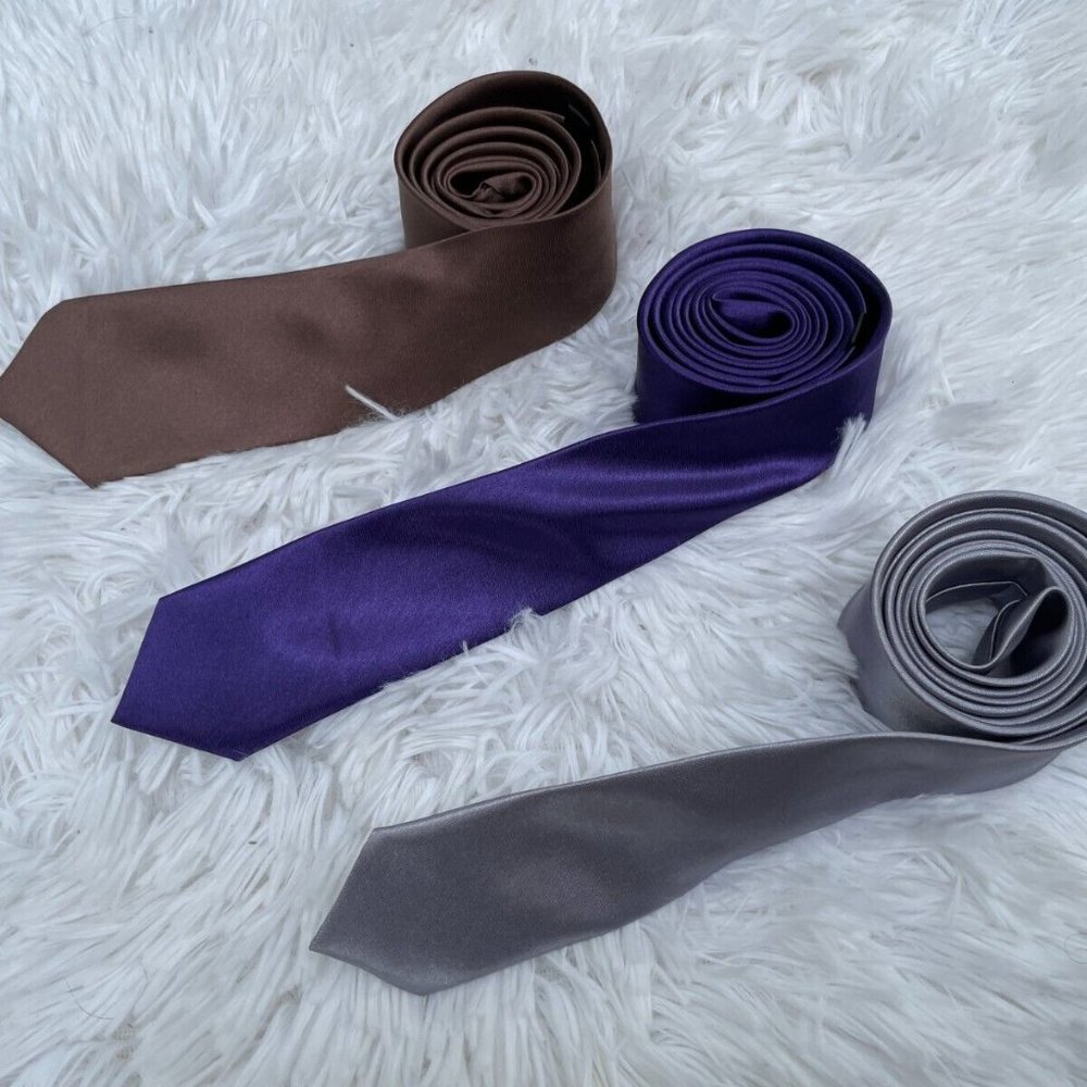 3 Ties Men Tie Slim Fit Fashion Neck Tie Brown Blue Gray Lot of 3 Ties - Picture 4 of 10